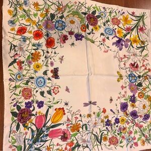 Gucci Floral Silk Scarf with Yellow and Blue Accents